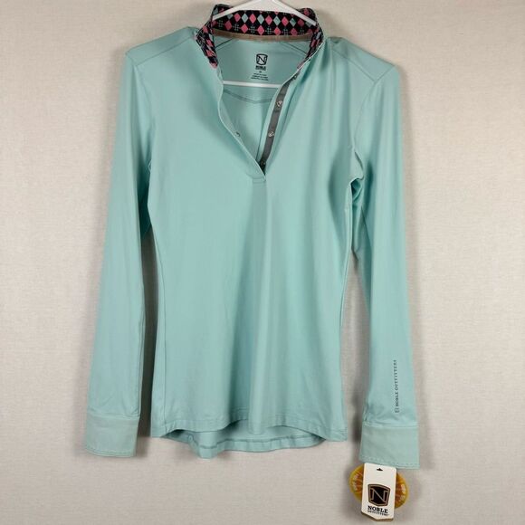 Noble Outfitters Allison Equestrian Show Shirt XS Turquoise Pink NWT - Picture 1 of 11